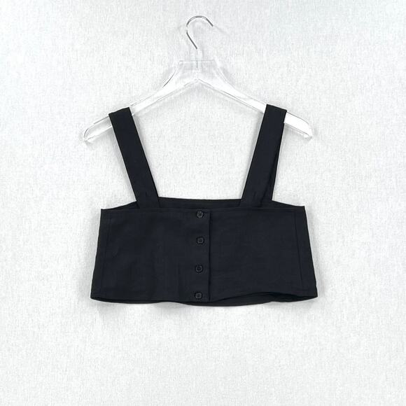 REFORMATION Lorin Linen Crop Top Womens XS Extra Small Black Tank Wide Strap NEW - Picture 6 of 16